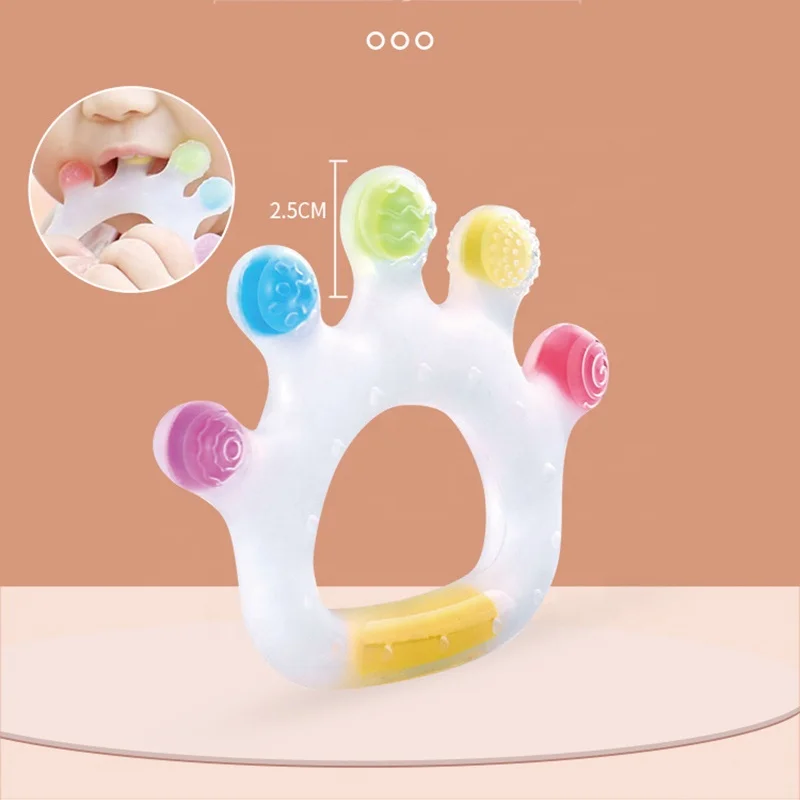 Soft Safe Food Grade Silicone Bpa Free Crown Shape Baby Water Teether With Clip