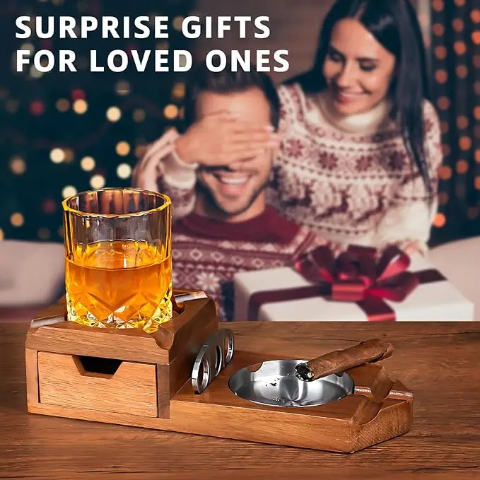 Cigar Ashtray Coaster Whiskey Glass Tray and Cigar Holder