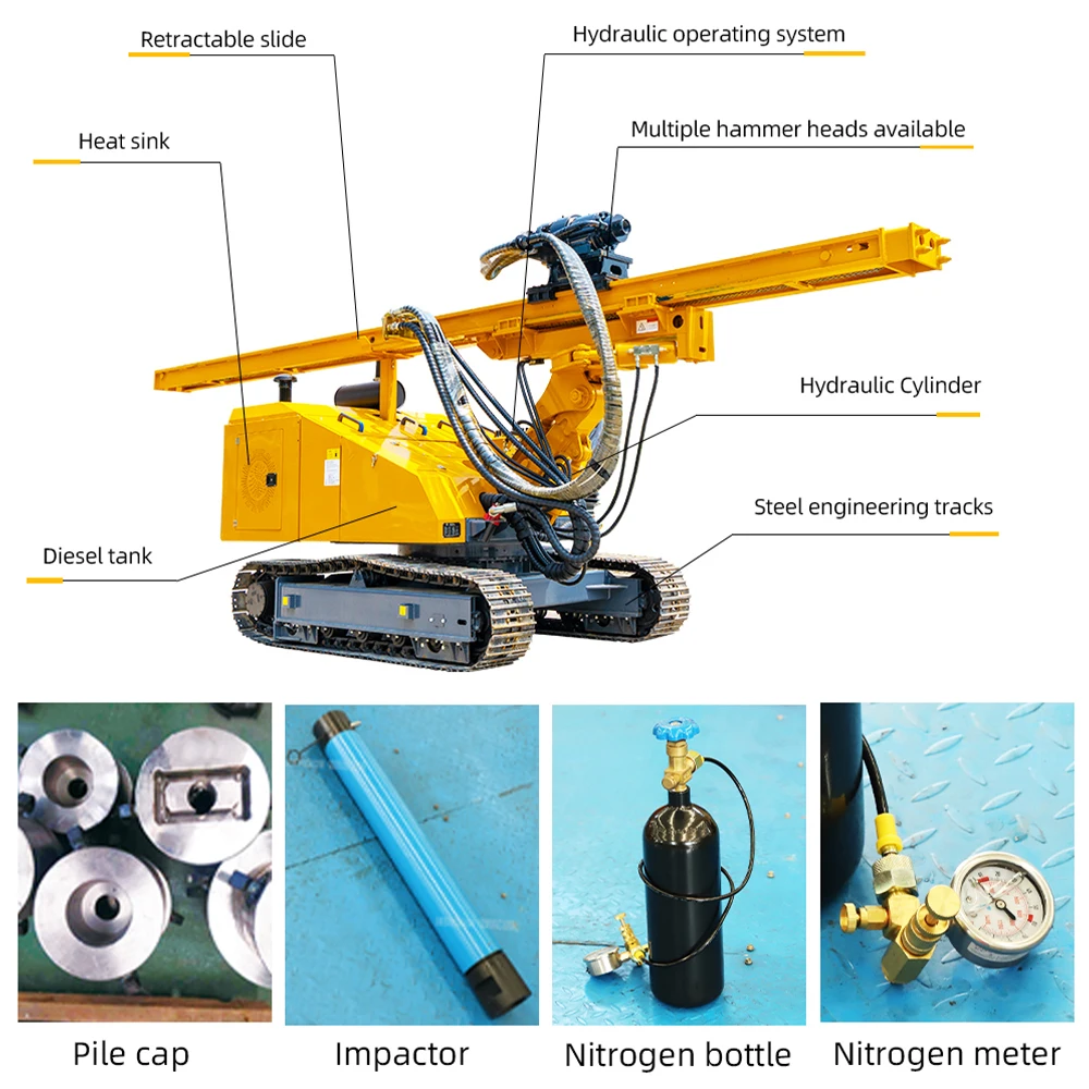 crawler solar ramming machine guardrail photovoltaic piling pile driver machine solar pile drivers with gps