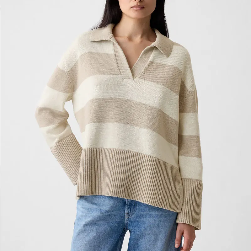 Custom Stylish Oversized Long Sleeve Ladies Stripe Sweater Knitted Sweaters for Women