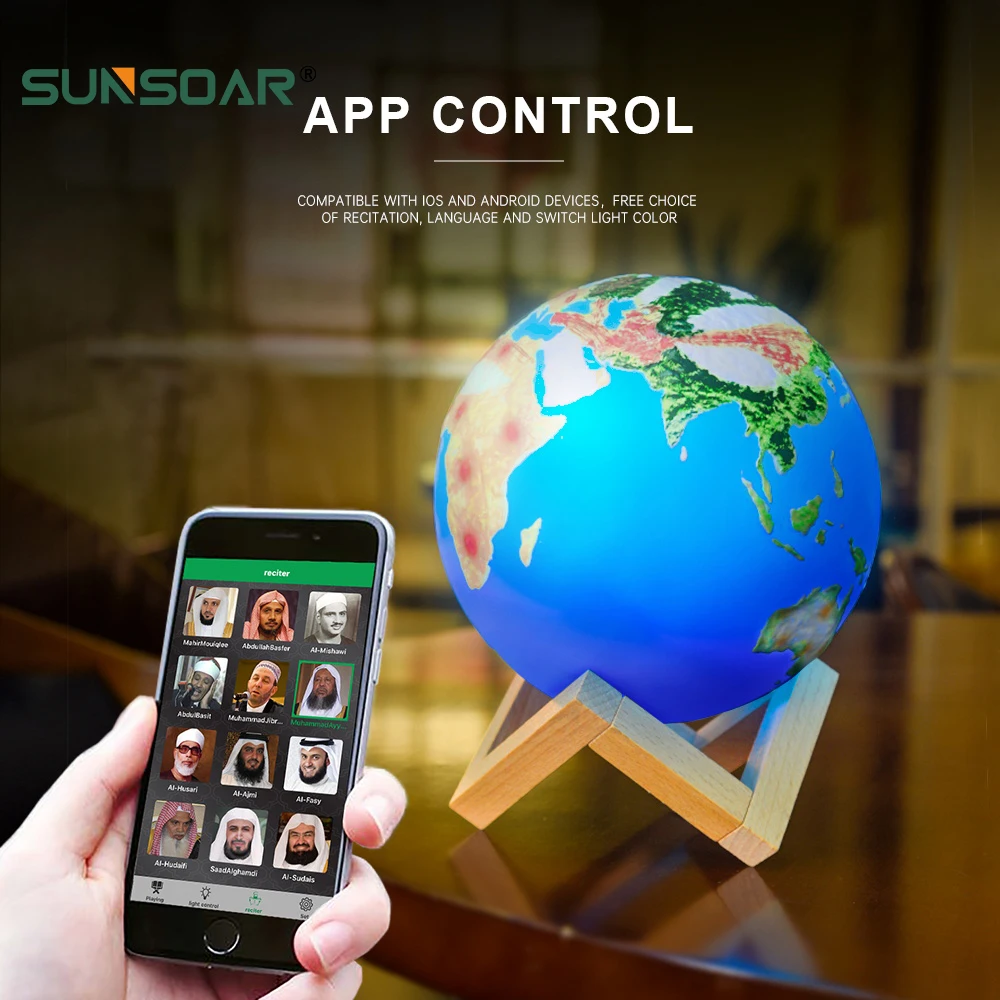 Royal Islamic Best Led Touch Desk Lamp Bluetooth Speaker Precitation  Portable Azan Quran Earth Globe Night Light Lamp