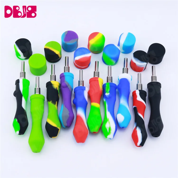 Easy Cleaning  Silicone Smoking Pipe with Titanium nail Dabber Rig Custom Nectar Logo Collector