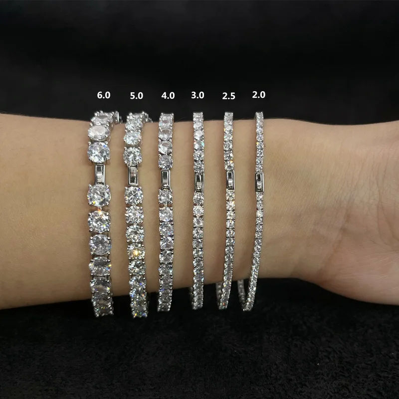 Fashion Unisex Jewelry VVS1  925 Sterling Silver White Gold Plated Chain Bracelet Charm Moissanite Tennis Bracelet