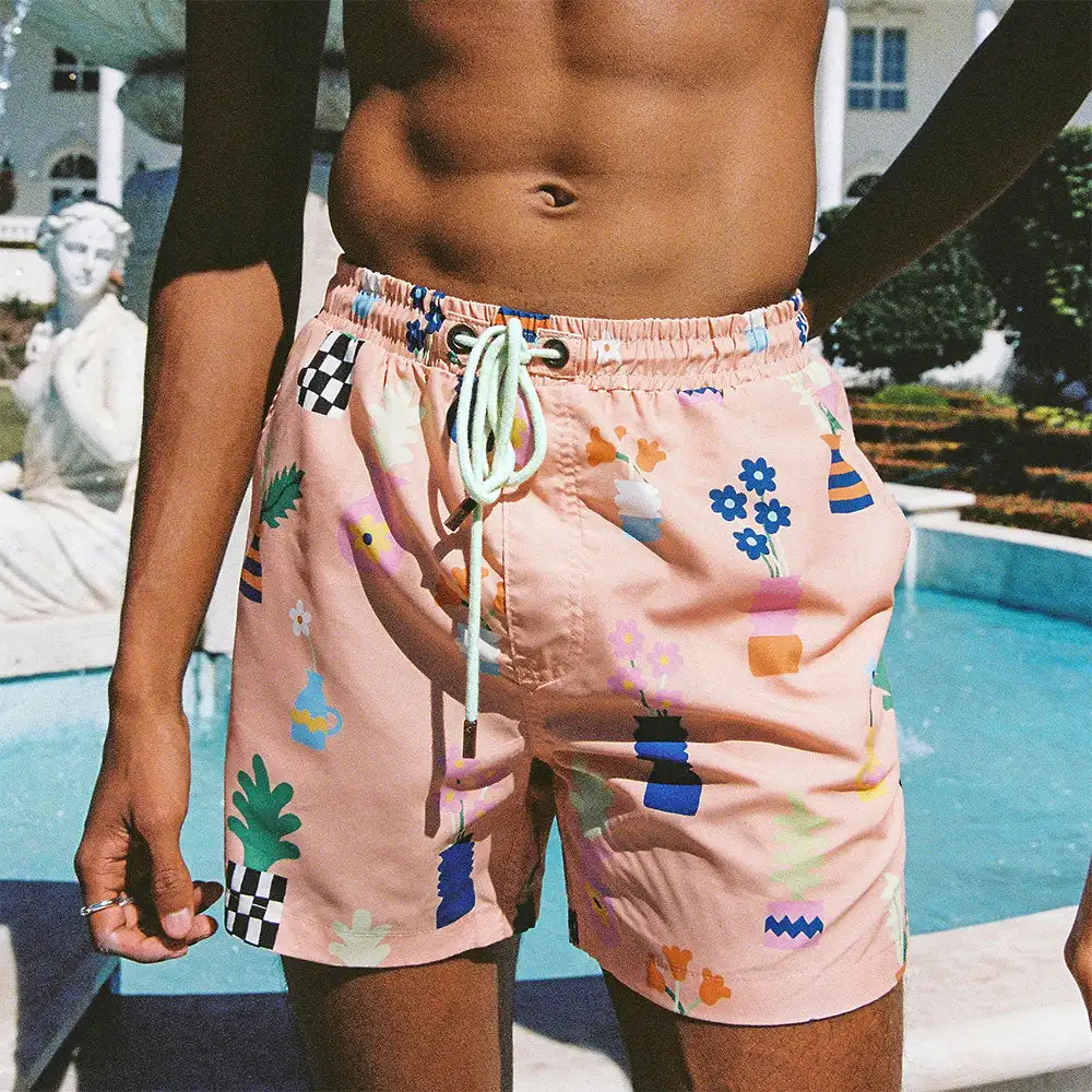100% Polyester Swim Shorts Bathing Suits One Shorts Men Beach Swim Short Vase Days Swim Shorts