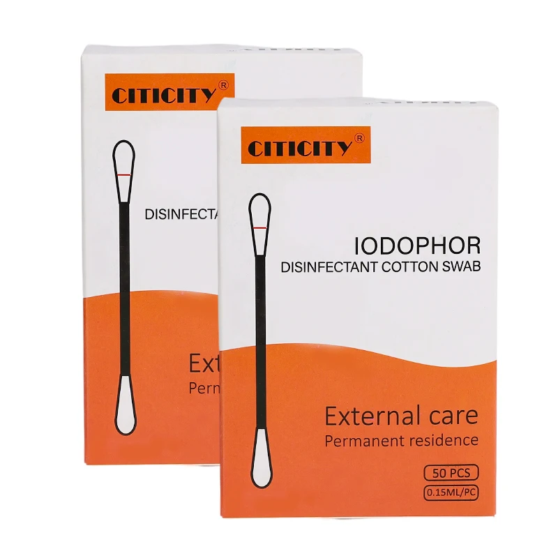 Povidone 4.4-5% Iodine Liquid Filled Iodine Volts 50Pcs Iodophor Cotton Swabs Packed Iodophor Sterile With Pe Bag