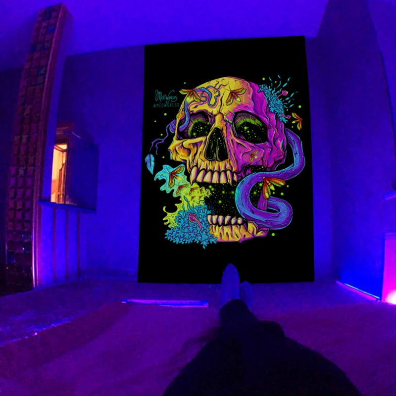 Custom Printed Blacklight Psychedelic Tapestry Home Decor Fluorescent Wall Hanging Tapestries