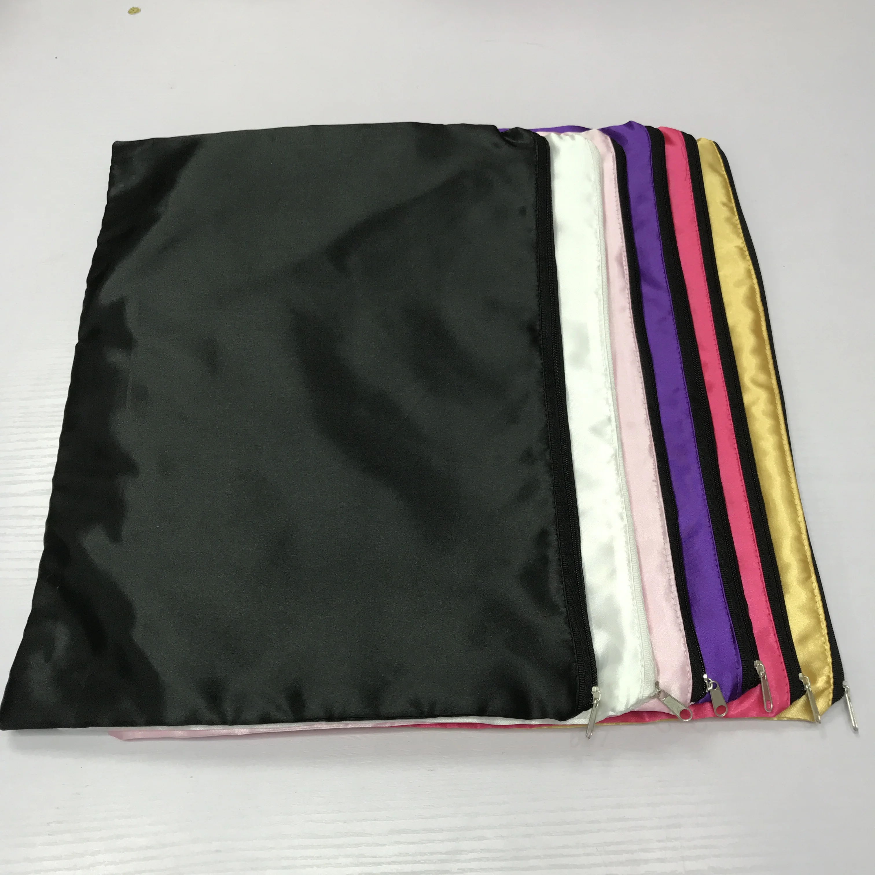wholesale logo custom satin bags private label silk bags vendor zipper satin bags for hair bundles