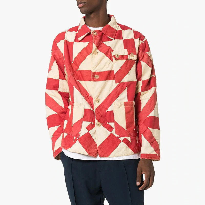 2020 New Fashion Spring Cotton Red Pattern Overalls Quilted  Shirt Jacket Mens