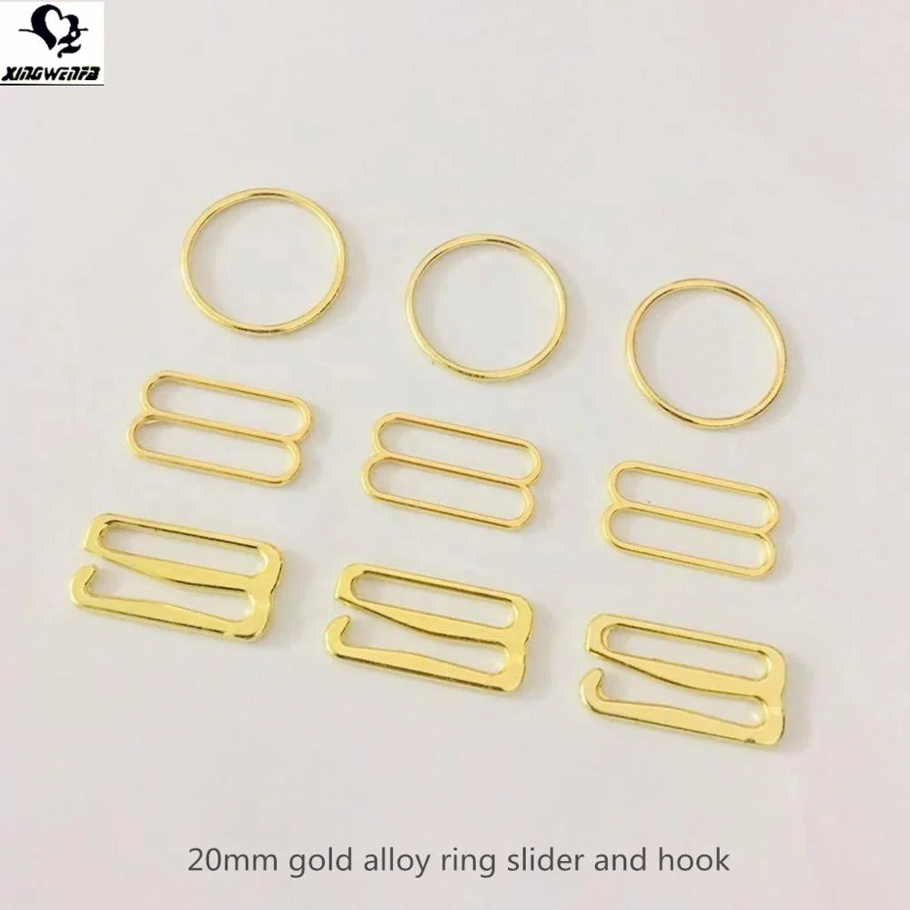 SGS good quality 20mm zinc alloy bra metal adjuster gold ring slider and hook