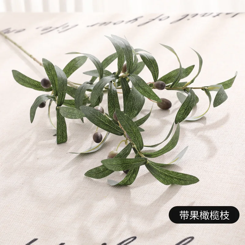 Real Touch Decorative Artificial Silk Olive Olive Leaf Branch Long Stem
