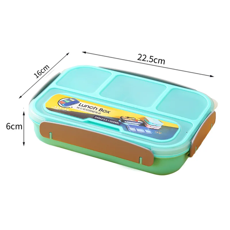 4 Compartment Plastic Office School Lunch Container with Spoon Lunch Box for Kids Bento Box