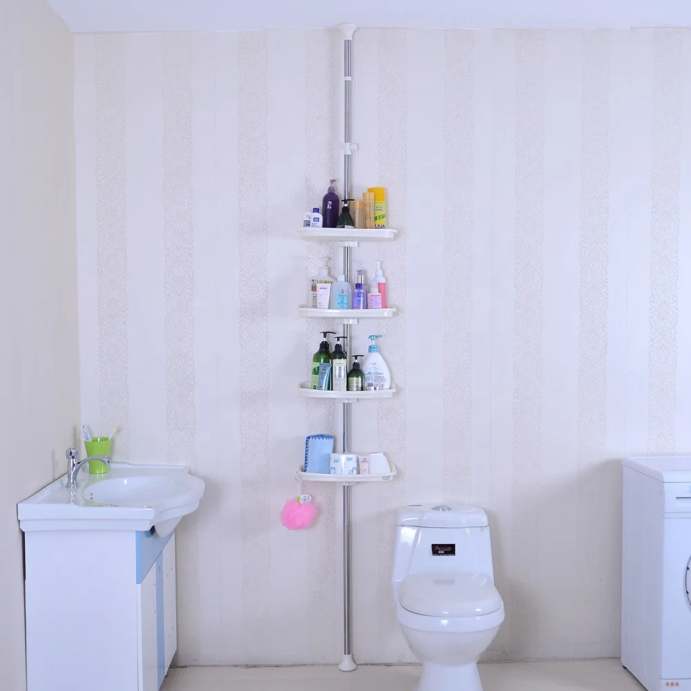 BAOYOUNI Stainless Steel Wall Mounted Multifunctional Shelf Caddy Organizer Plastic Bathroom Storage Adjustable Corner Rack