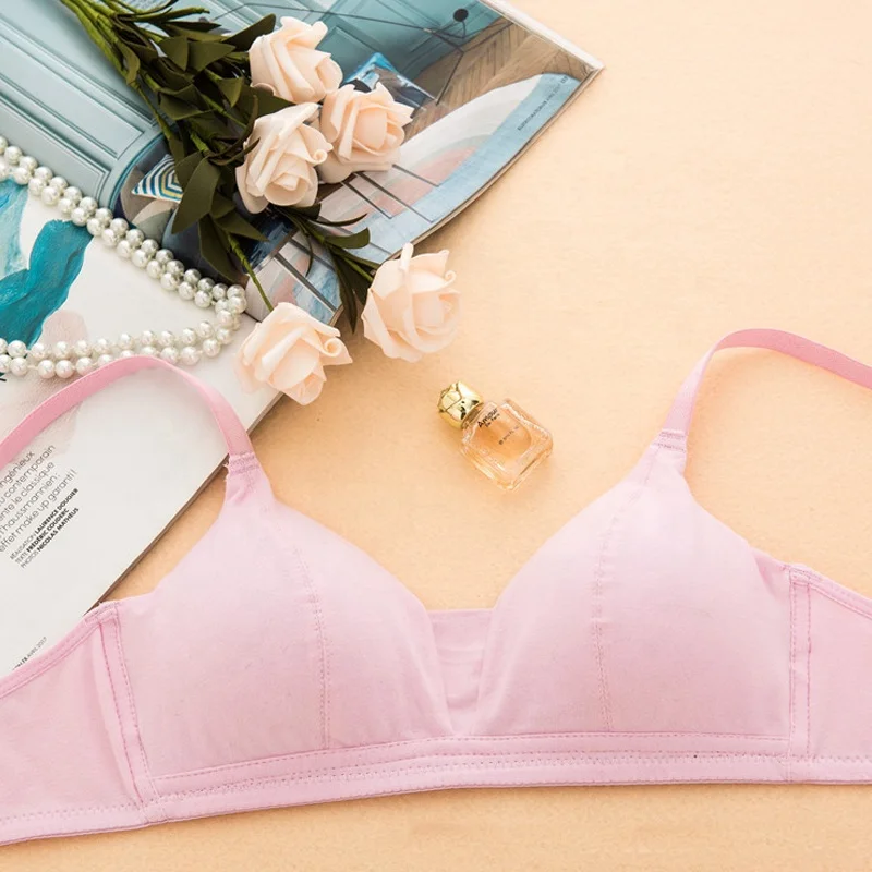 Dropshipping French Style Girls Custom Stylish  Triangle Cup Breathable Wirefree Push Up Cotton Bra