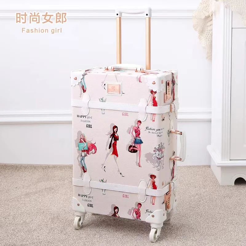 New Style Pu Leather Vintage Suitcase Sets Rolling Trunk Luggage Trolley Case Bag Retro Suitcase Luggage For Girls