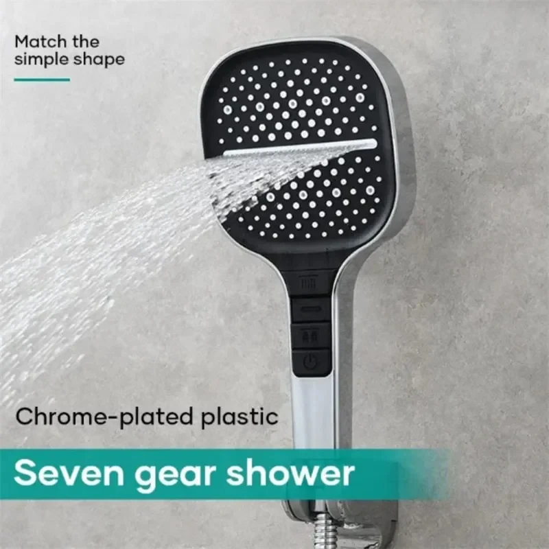 7 Modes Square Large Panel Booster Faucet Nozzle Water Saving Piano Adjustable Water Massage Shower Head