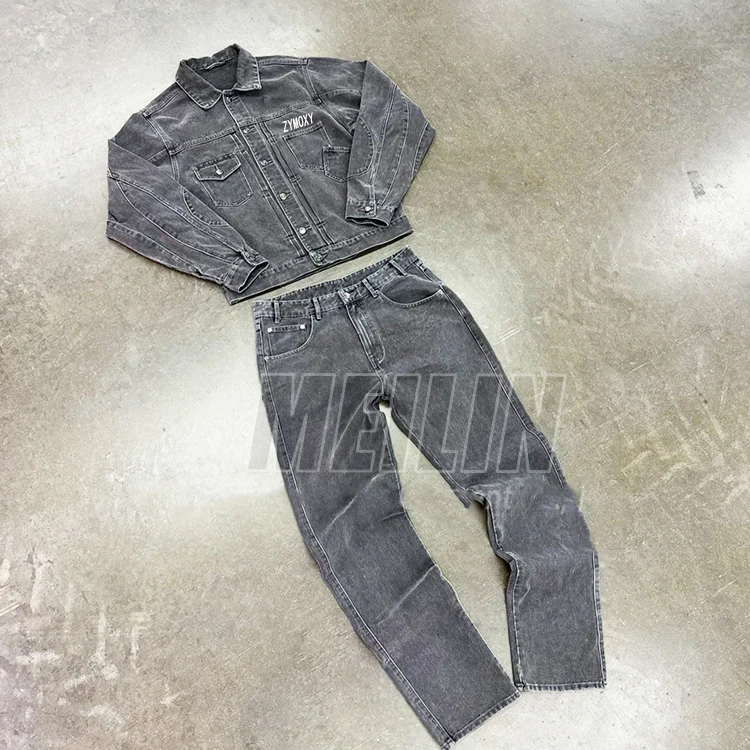 High quality denim jacket and jeans pants Two piece heavyweight vintage denim set men clothing manufacturers custom