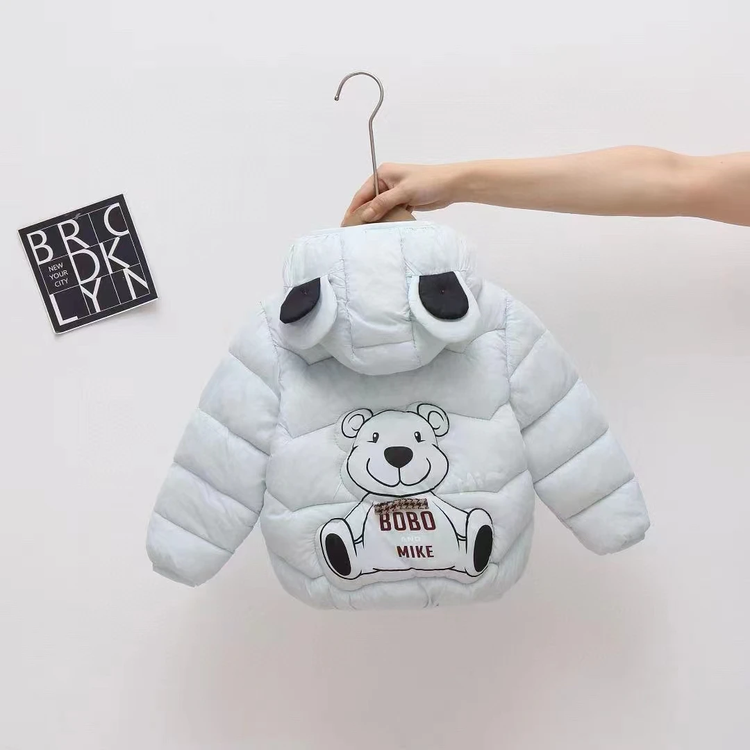 Factory Direct Sale Winter Children Coat Pure Color Warm Coat New Design Cute Beer Ear Hooded Coat