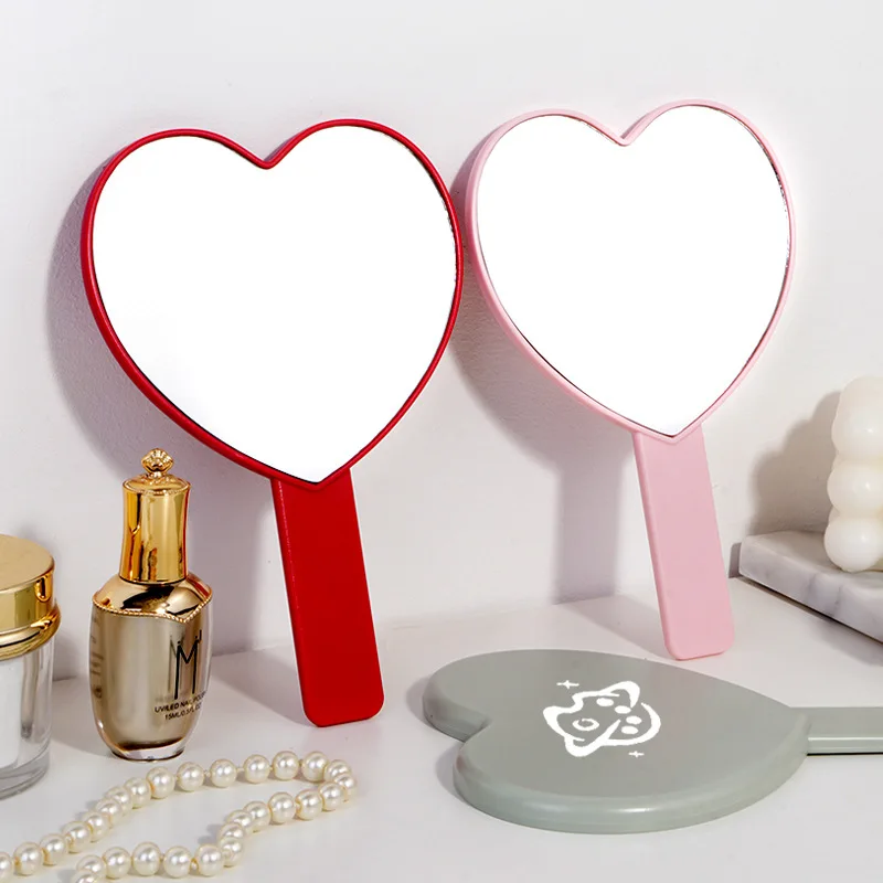 OEM Custom Logo Pocket Mirror Heart Shape Hand Mirror with Handle Compact and Lighted for Beauty Plastic Finish Small Size