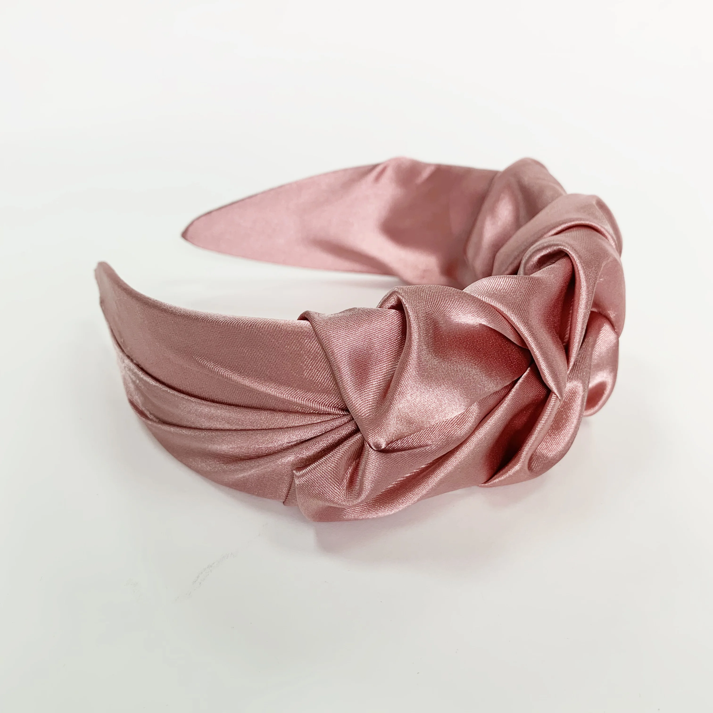 Factory Custom Design Good Quality Hairband Women 2021 Popular Pleated Flowers Shape Pink Wide Satin Silk Headband