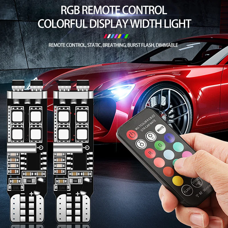 Car Parking Light  W5W T10 RGB Led Bulbs With Remote Control Side Marker Lamp the width light colorful led light car