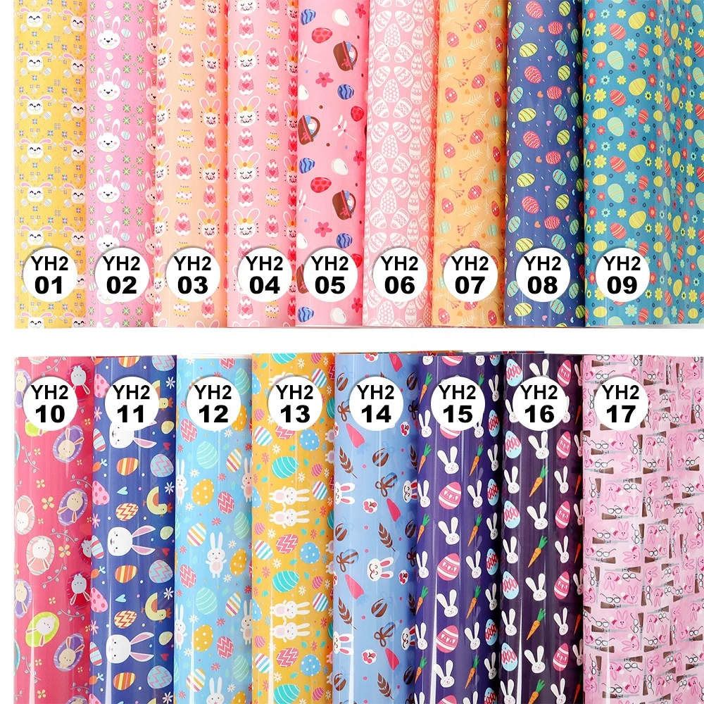 10inx5Feet Rolls Easter Color Eggs Bunny Printing PU Heat Transfer Film HTV Vinyl For Clothing T-Shirts