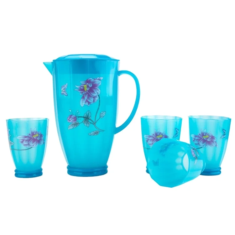 
Hot Sale 5 pcs Set Plastic Water Jug Set with 4 Cups  (62337919459)