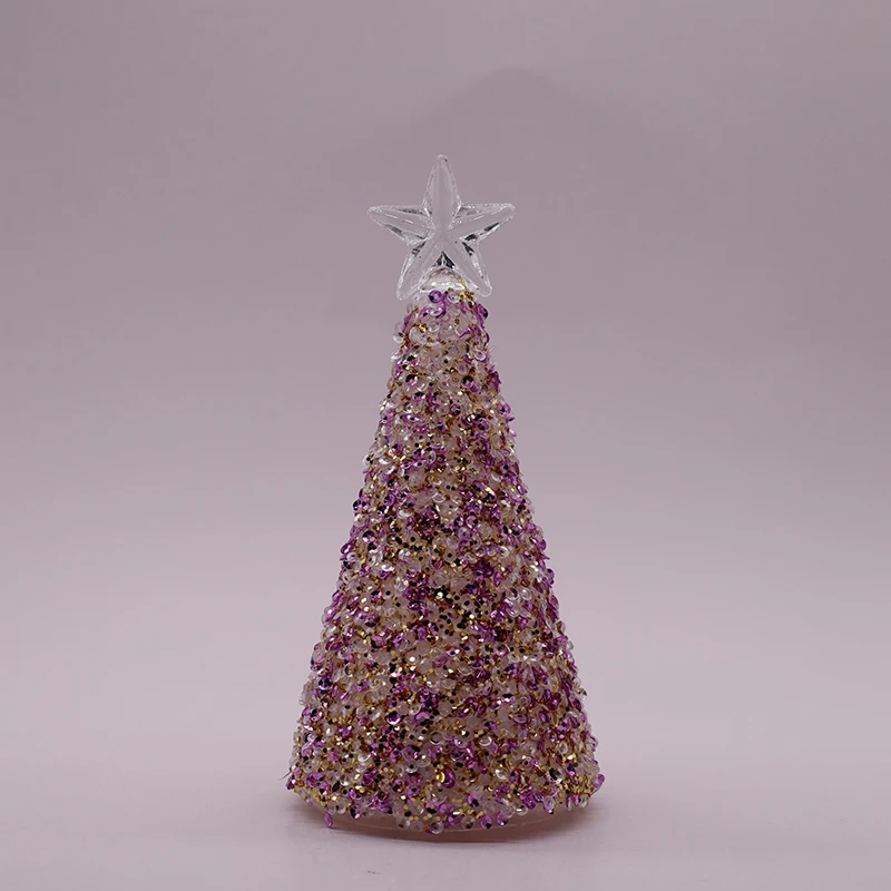 Newest style beautiful handmade 8*15 cm glass tree crafts home decorations christmas tree with led light