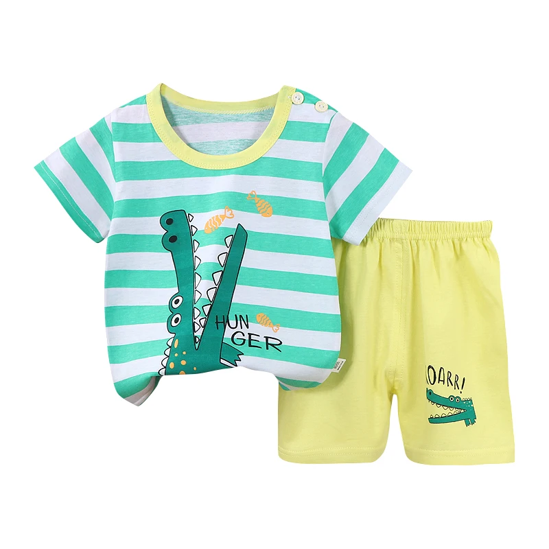 Summer Wholesale Children Kids Clothes Short Sleeve Baby T Shirt Boys Clothing Set Spring 100% Cotton  Suit