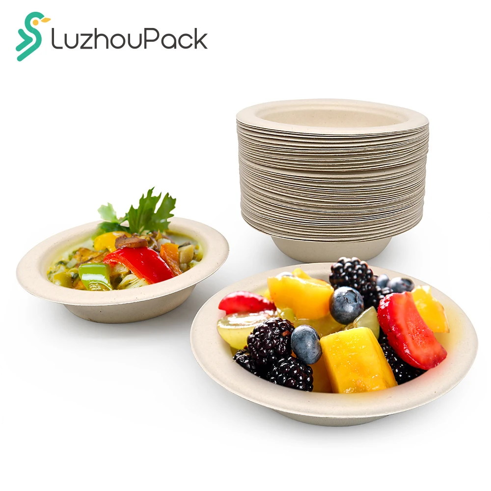 LuzhouPack 480ml Freezer Safe and Leakproof Disposable Paper Biodegradable Sugarcane Bagasse Salad Bowl Wholesale