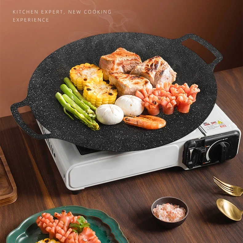 Korean Round Grill Pan Barbecue Pan Pork Belly Non-stick Cooker Maifan Stone Induction Cooker Gas Barbecue Tray