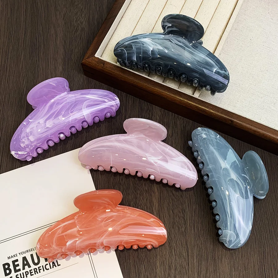Sayoung Hair Accessories 11cm Large Plastic Clips Claws Half Moon  Marble Colors Hair Clips For Thick Hair