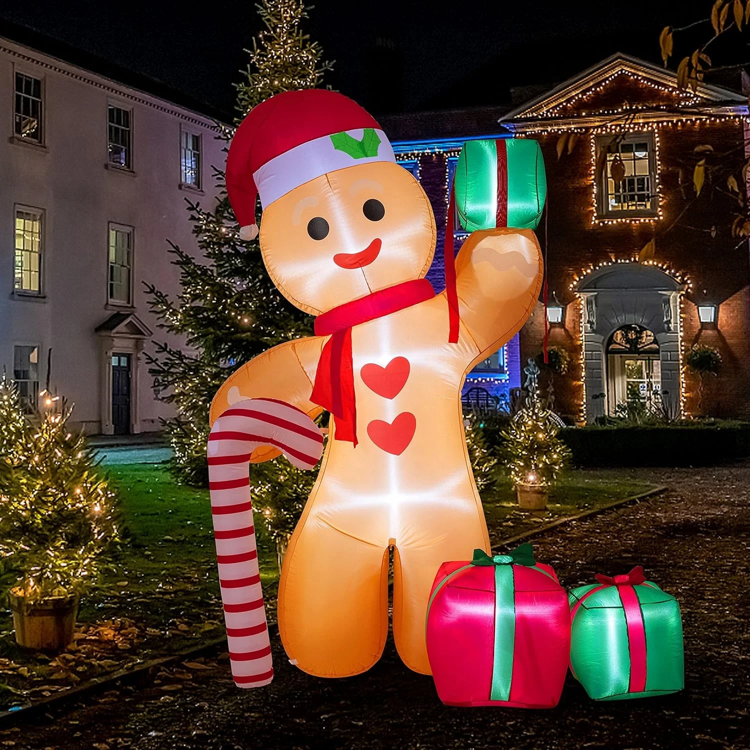 Popular Outdoor 1.8M Christmas Inflatable Gingerbread Man with Build in Led Lights Blow Up Christmas Decoration for Party