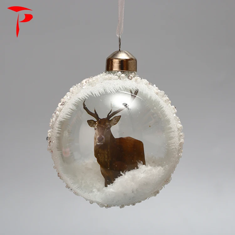 Wholesale Clear Hanging Glass Baubles Flat Christmas Ornaments Snow Ball