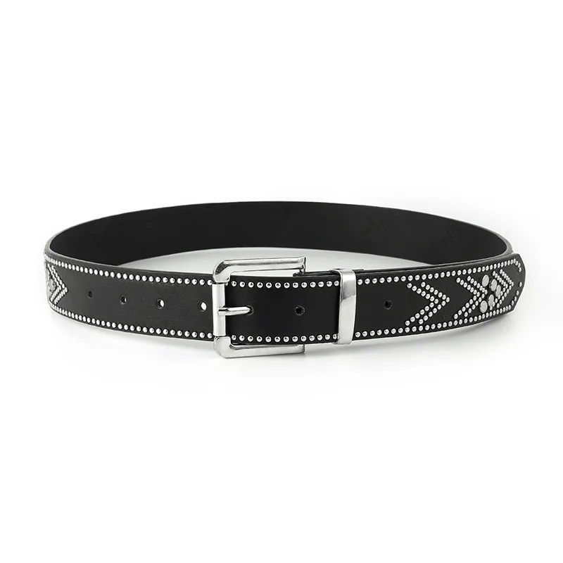 Wholesale Punk Rock Pyramid Riveted Fashion Square PU Leather Belt with Prong Buckle Personalized Design