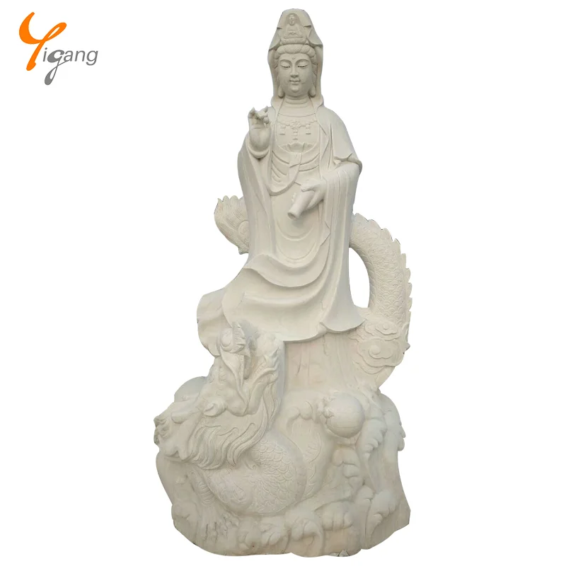 Custom Large White Marble Stone Carving Standing Guan Yin Buddha Statues