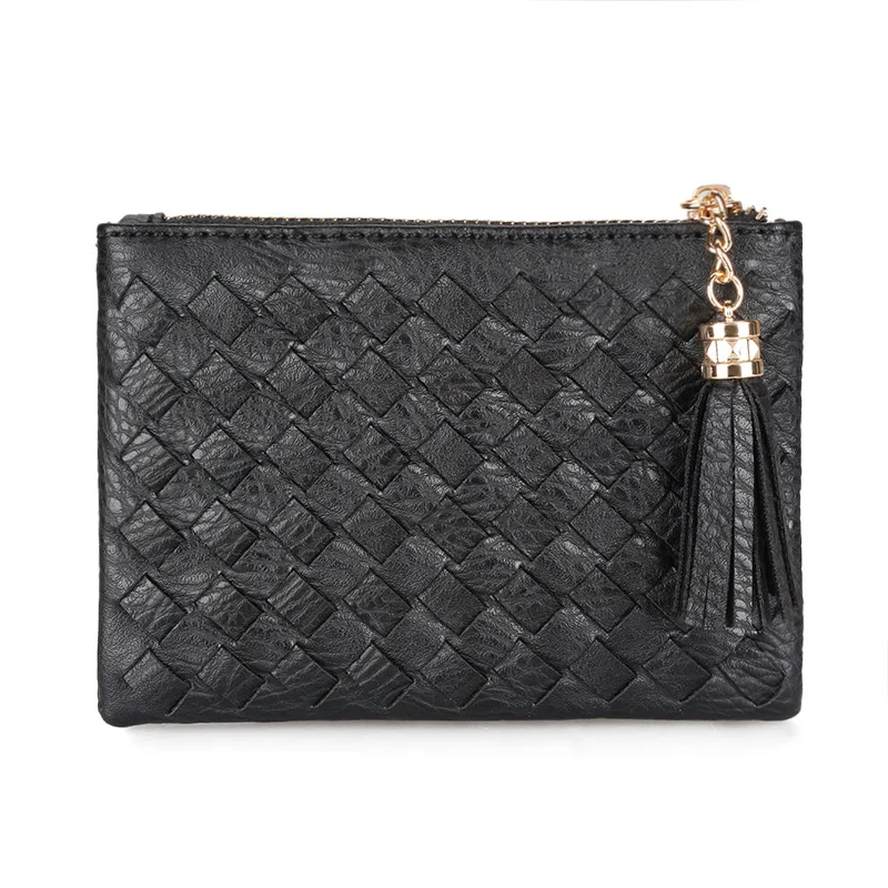 
Designer woven coin purse solid color key case short multi-card coin purse 