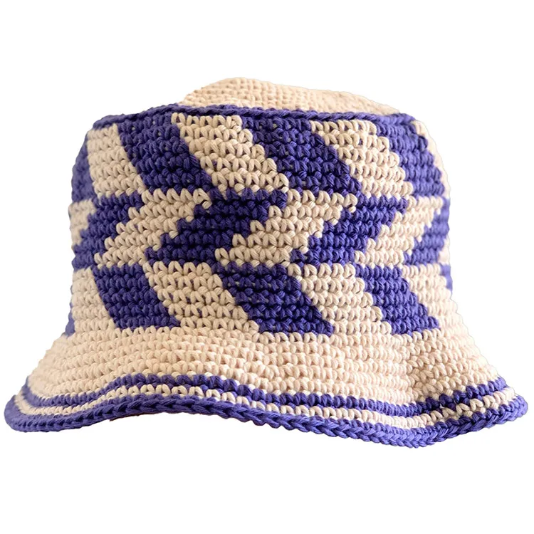 Customizable Cheap Breathable Solid Color Light Board Short Brim Knitted Bucket Hat Handmade Crochet Bucket Hat