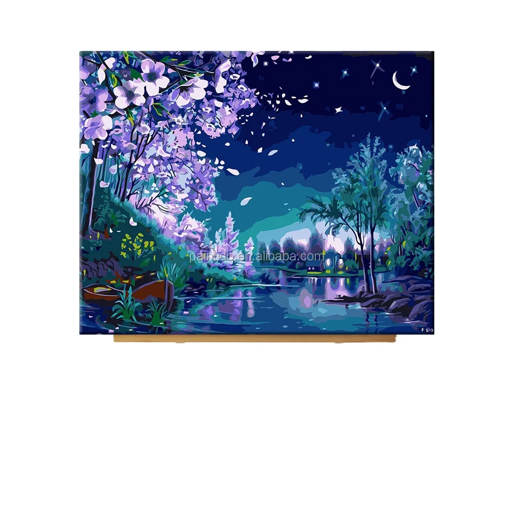 Paintido No Crease Purple Blue Starry Night Images Kids Canvas Painting by Numbers Set