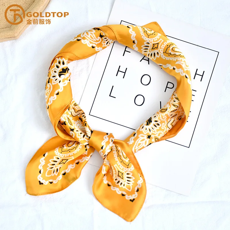 Cross-border new arrival printed square scarf ribbon70*70cmElegant small scarf satin vintage paisley silk scarf set System