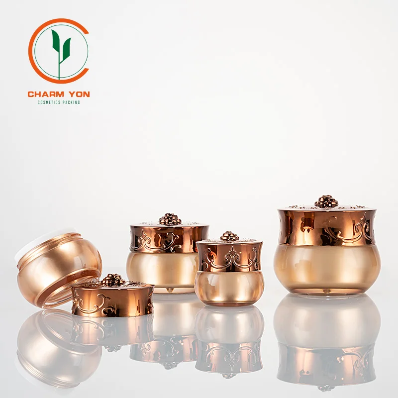 
10g Cream Jar, Gold Color Rose Cap Cosmetic Cream Jar Bottle,4x4.4x2.5CM Acrylic Plastic Cos Jar 