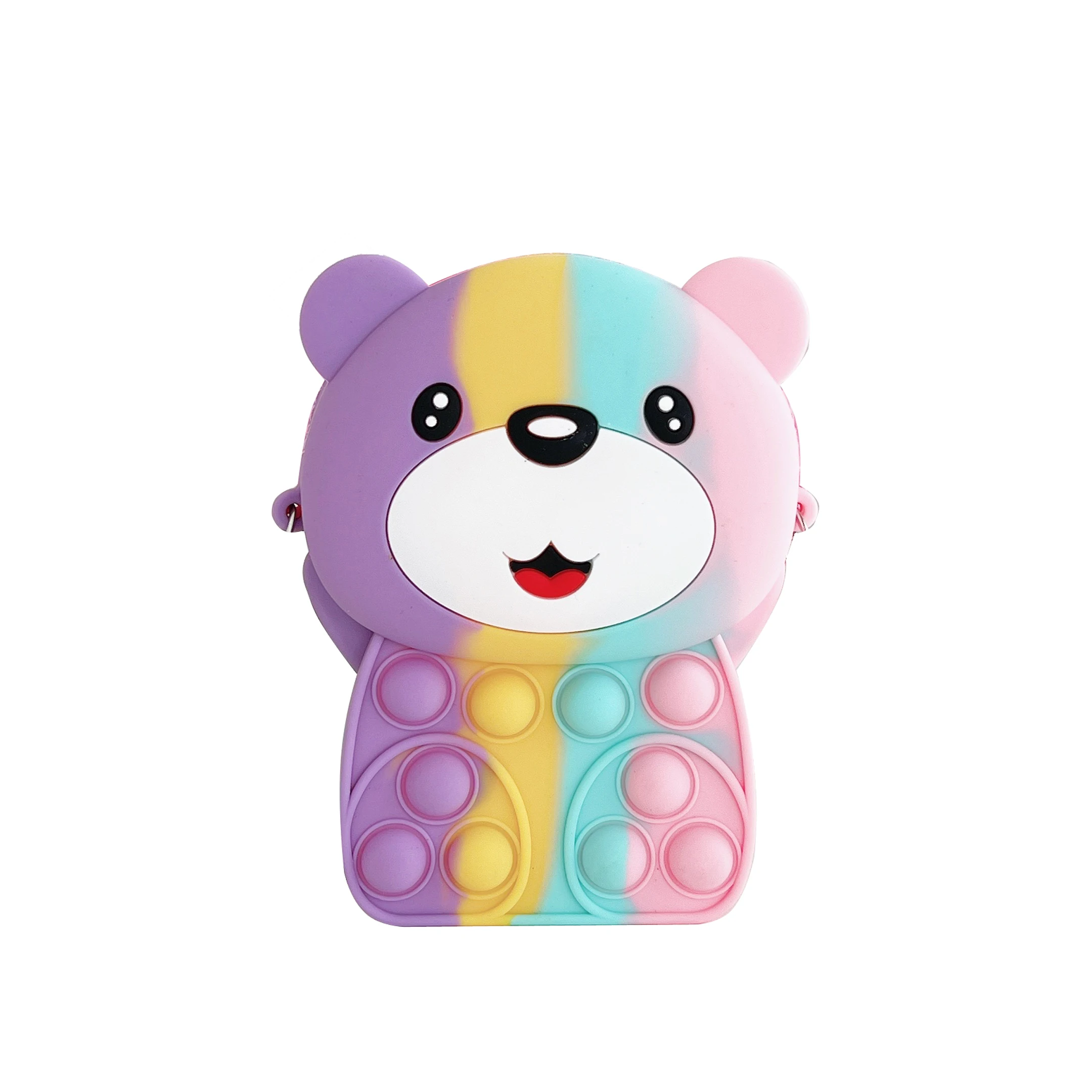 Waterproof Stress Relief Coin Purse Cartoon Bear Silicone Shoulder Bags for Kids or Ladies