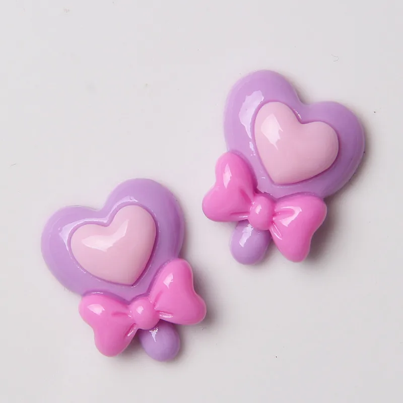 Sweet Heart Bowknot Lollipop Candy Resin Flatback Kawaii Craft Supplies Resin Cabochons Artificial  DIY Crafts Making