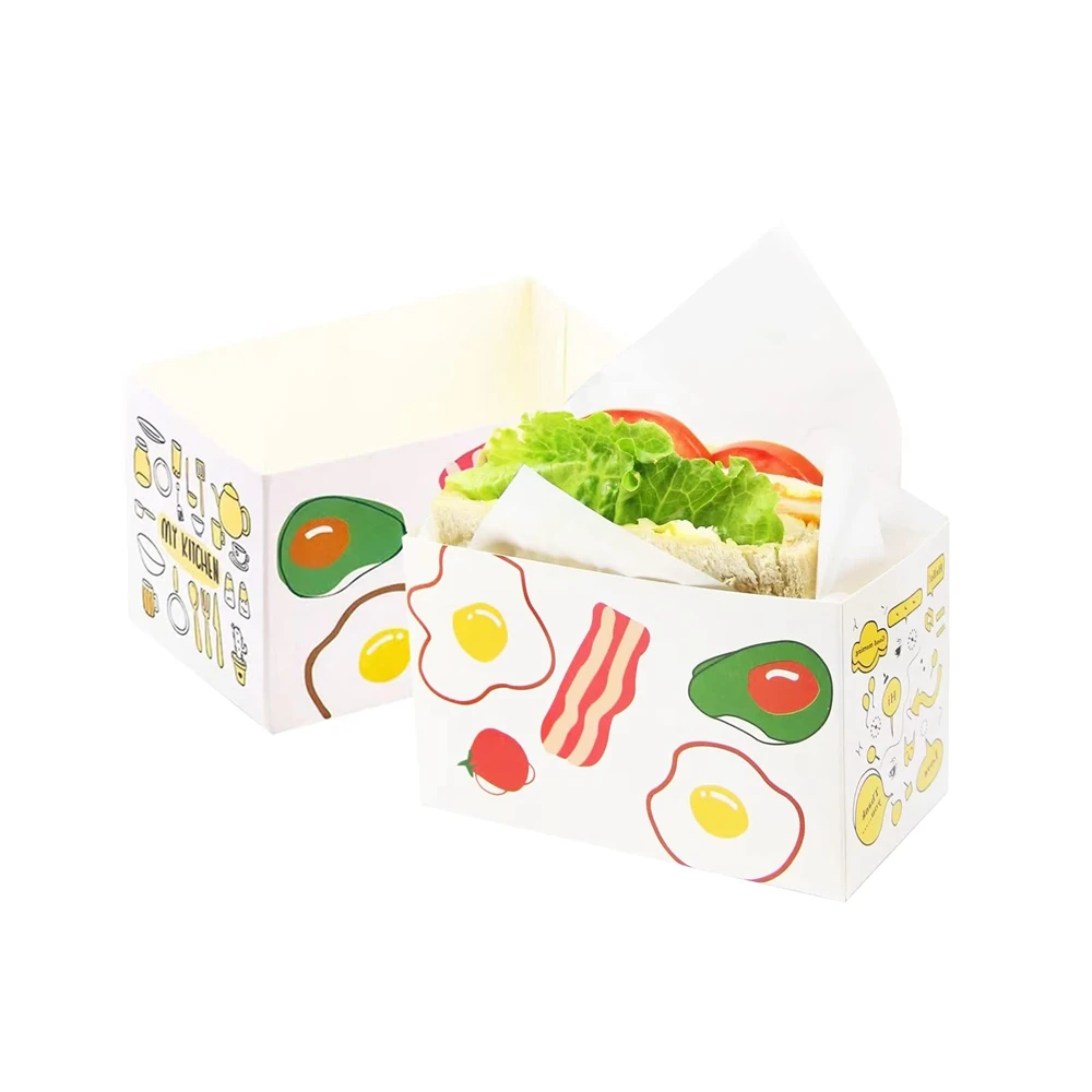 Custom Eco Food Grade White Paper Bakery Dessert Sandwich Hamburg Food Packing Paper Box