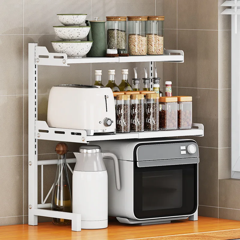 Retractable Kitchen Microwave Oven Rack Storage Rack Household Multi-Functional Double-Layer Countertop Rice Cooker Oven Storage