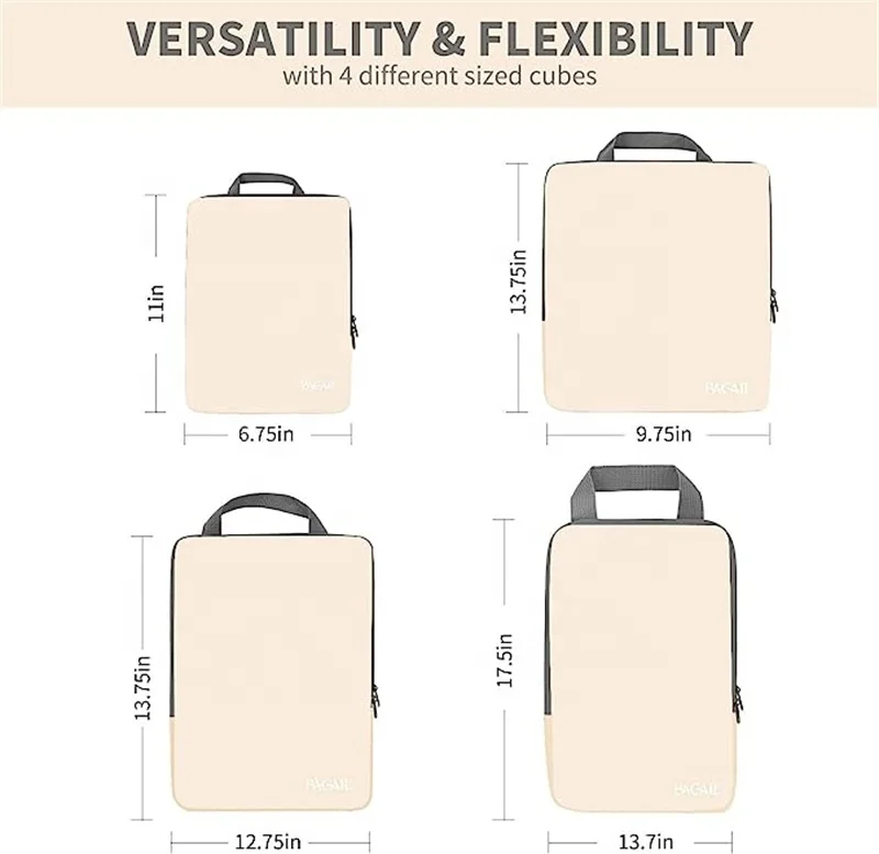 4pcs Expandable Luggage Suitcase Organizer Compression Bags Set Lightweight Packing Organizers as Travel Accessories for Women