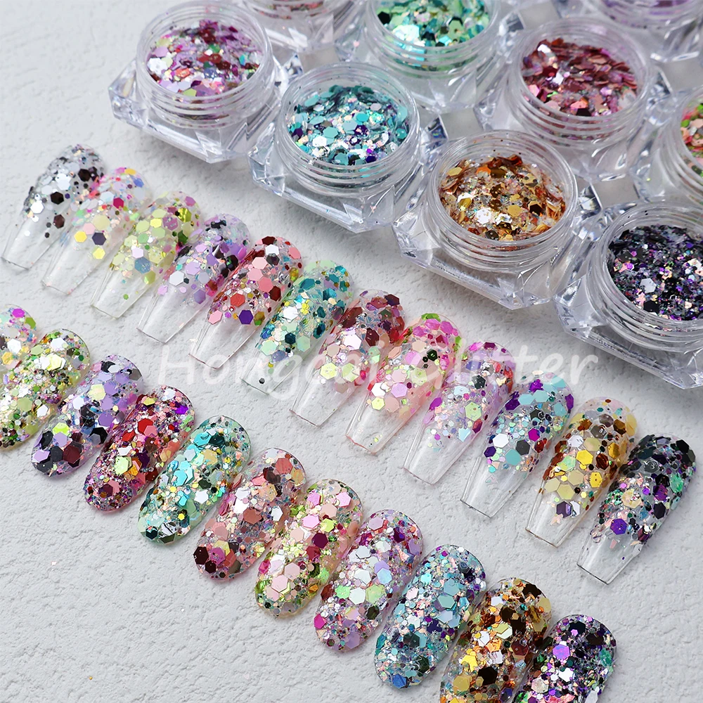 wholesale kg Glitter Powder Polyester PET Bulk Cosmetic Nail Powder Mixed Chunky Glitter For Nails