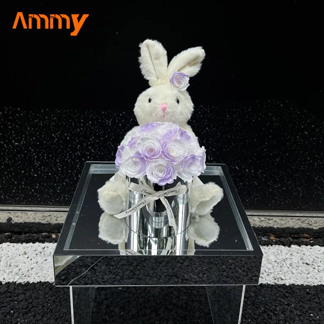AM-PFE31 Ammy Preserved Flower in Acrylic gift box Eternal flower Bunny ear bendable doll cuddle bucket home decor accessories
