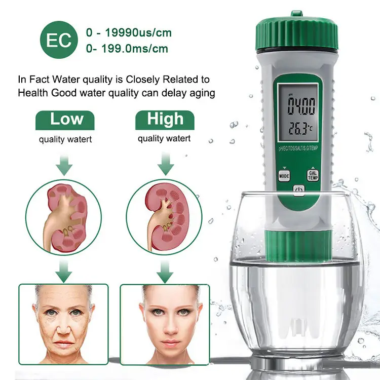 6 in 1 Multifunctional PH/EC/TDS/SALT/S.G/TEMP Water Meter high accuracy ph meter tds ec tester