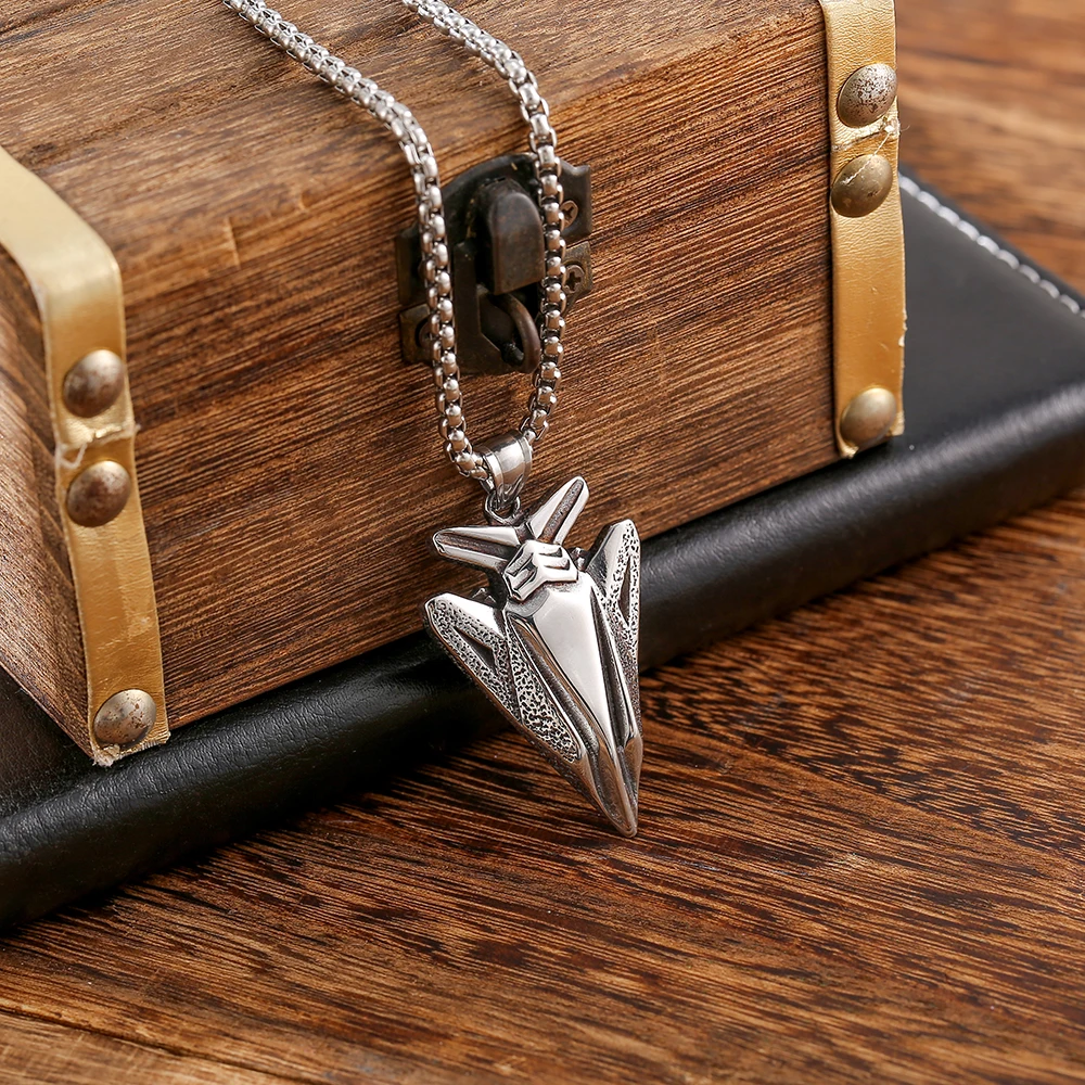 Vintage Punk Viking Man Pendant Jewelry Silver Box Link Chain Stainless Steel Arrowhead Necklace for Man