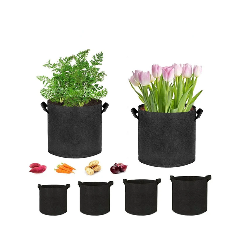 Heavy Duty Grow Bags Pots Garden Potato Felt Fabric Portable Wide Application Portable Black Non-Woven With Handle Grow Bags